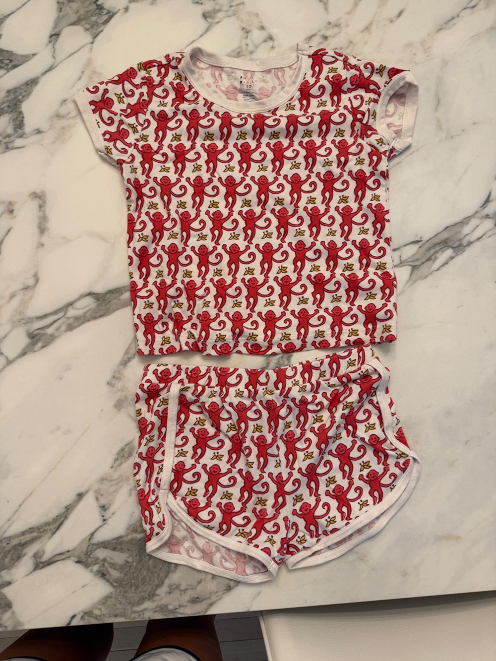 Roller Rabbit White Pajama Set with Red Monkey Print